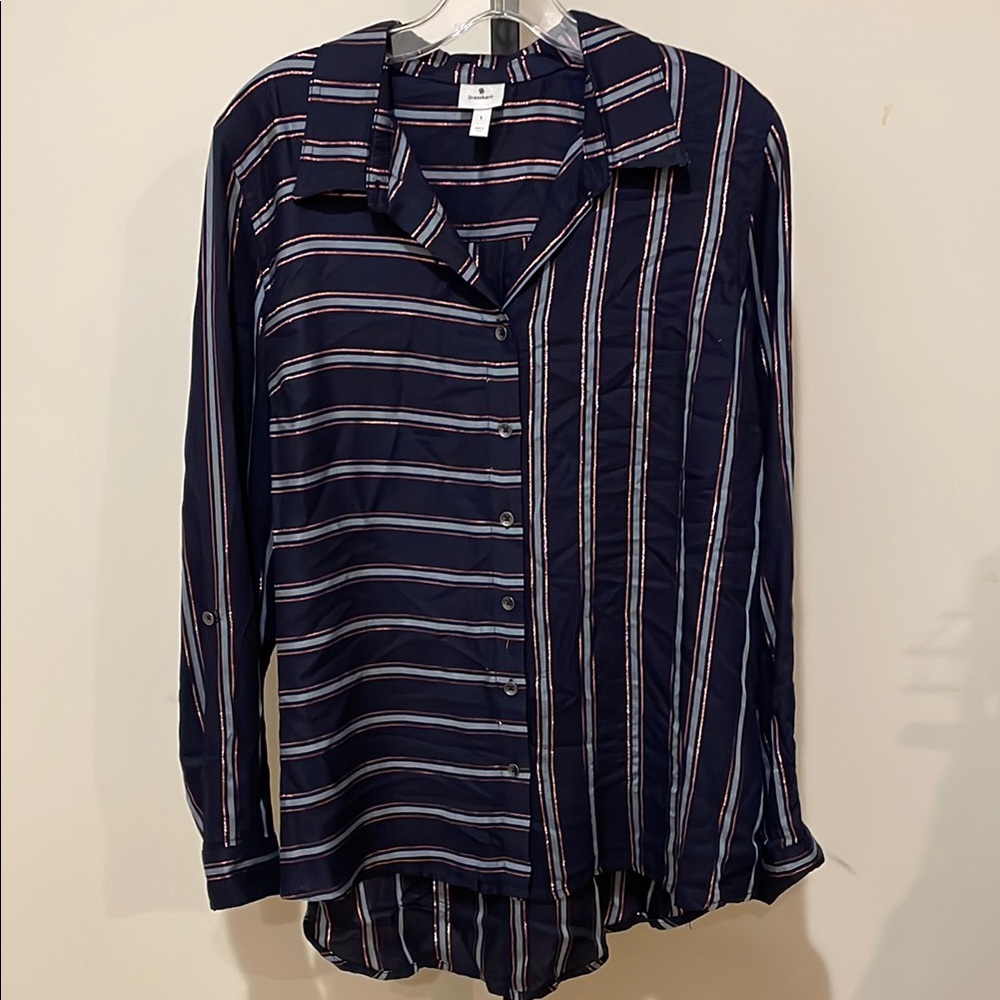 Dressbarn Blue Striped Button-Up Shirt
